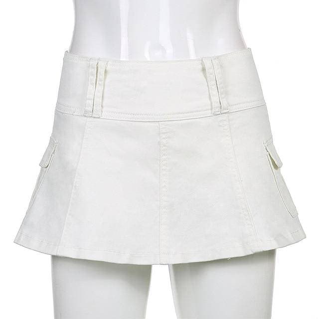 Y2K White Micro A-Line Denim Skirt