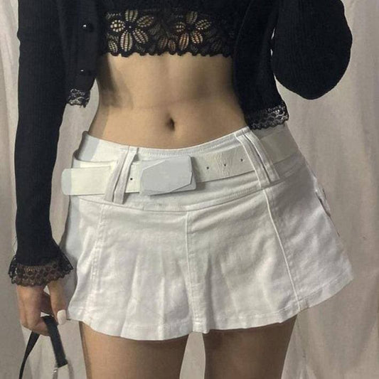 Y2K White Micro A-Line Denim Skirt