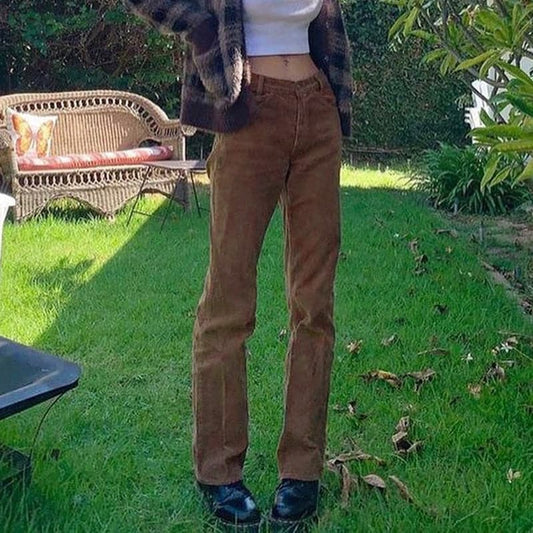 70s Vintage Indie Brown Corduroy Low Waisted Pants